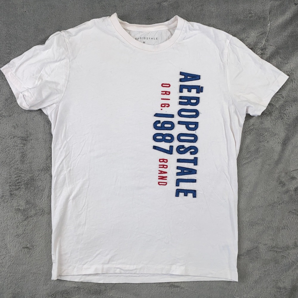 Aeropostale T Shirt Mens M White Graphic Logo Short‎ Sleeve Cotton Crew Neck Y2K